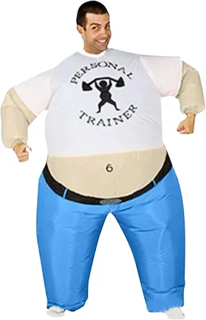Inflatable Personal Trainer Costume, Adult Size 150-190cm, Blue White with Fan