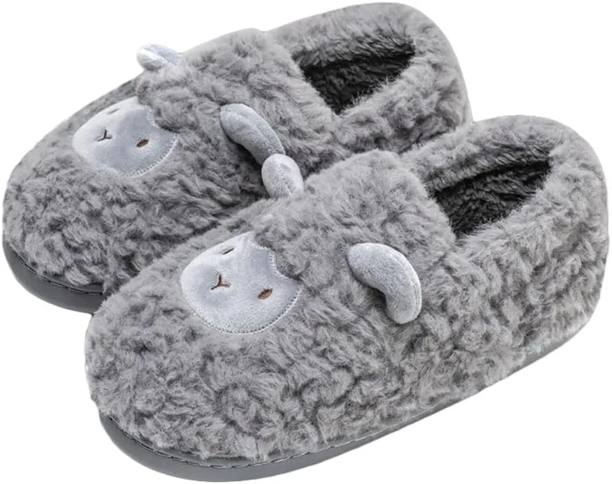 JadeRich Women's Cute Animal Slippers Winter Warm Fuzzy Plush House Slipper Cartoon Sheep Indoor Shoes