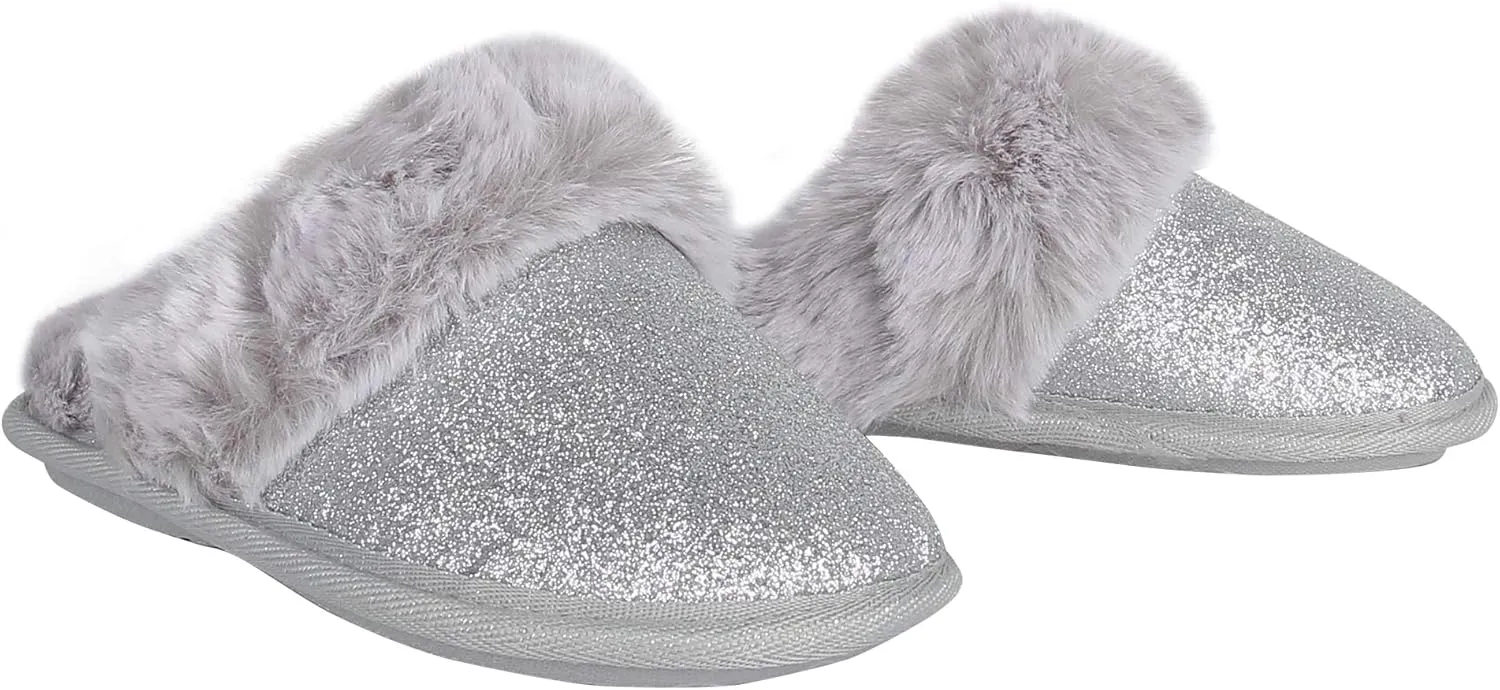 Jessica Simpson Girls Comfy Slippers - Cute Faux Fur Slip-on Shoes Memory Foam House Slipper