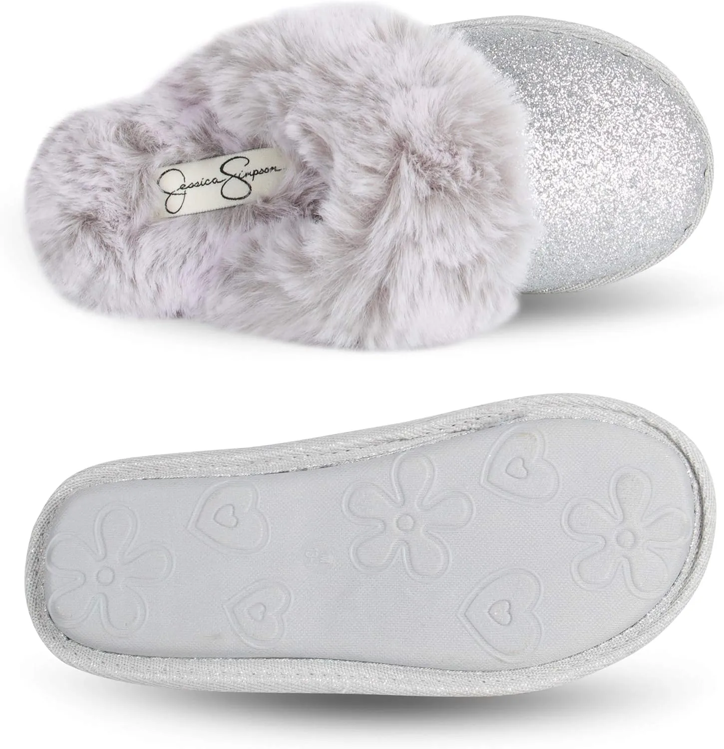 Jessica Simpson Girls Comfy Slippers - Cute Faux Fur Slip-on Shoes Memory Foam House Slipper