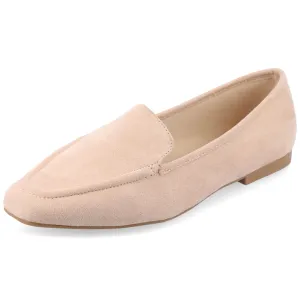 Journee Womens Suede Loafer Flat Square Toe Noticed Topline Padded Block Heel - Tullie Casual Dress Shoe Beige 7.5 Medium Womens US