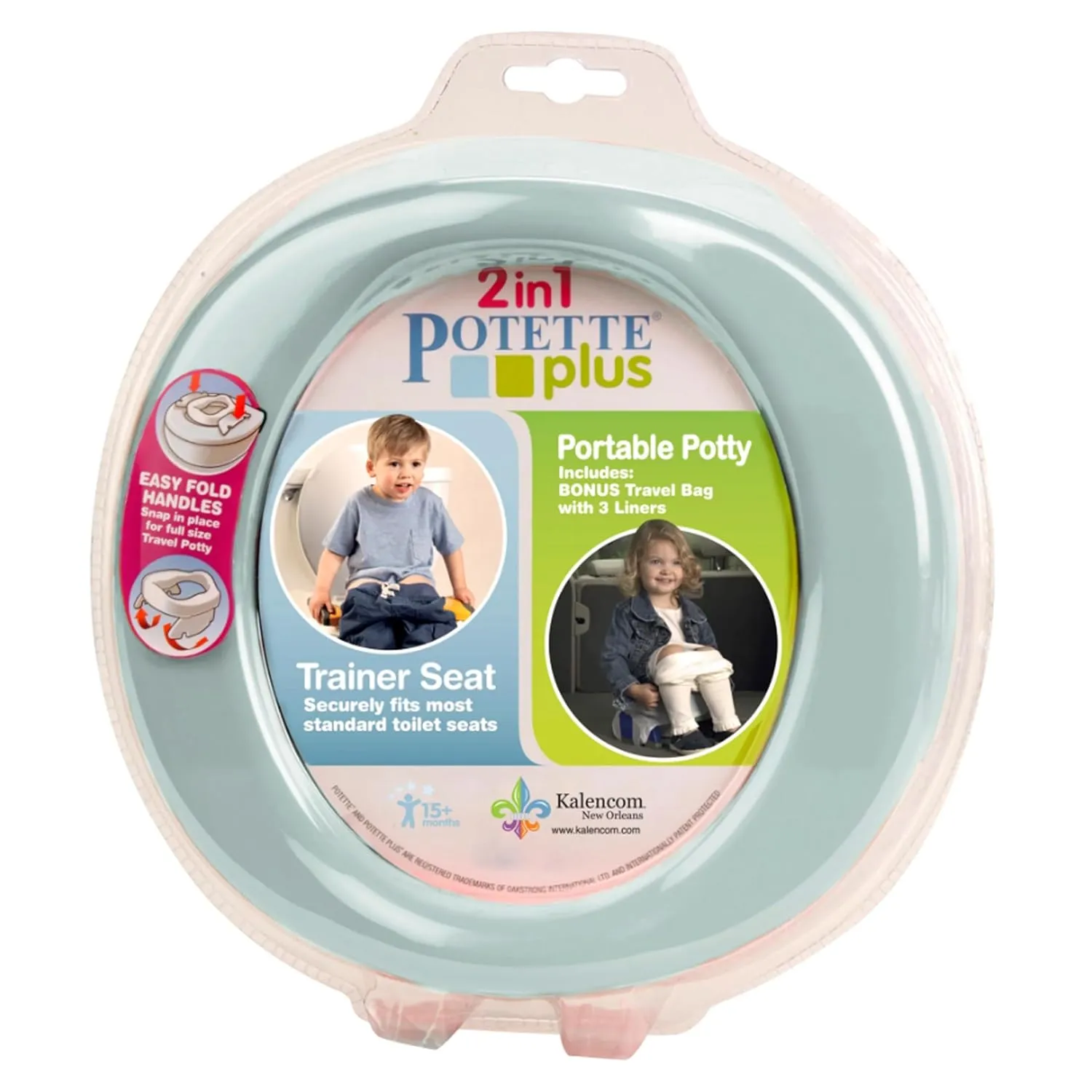 Kalencom Potette Plus 2-in-1 Travel Potty and Trainer Seat - Dual-Purpose Potty Training Toilet Seat - Portable Potty for Toddler Travel - with Durable, Lock-in Legs and Splash Guard - Pastel Mint
