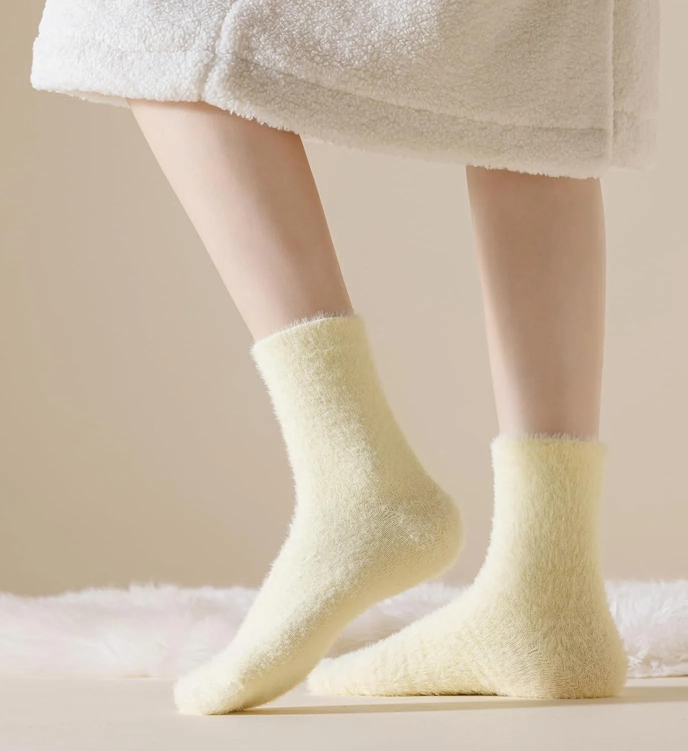 KANAV Comfy Fuzzy Socks for Women - Thermal, Fluffy, Warm Winter Thick Crew Socks in 4 Pairs