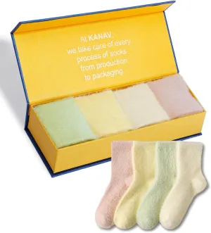 KANAV Comfy Fuzzy Socks for Women - Thermal, Fluffy, Warm Winter Thick Crew Socks in 4 Pairs