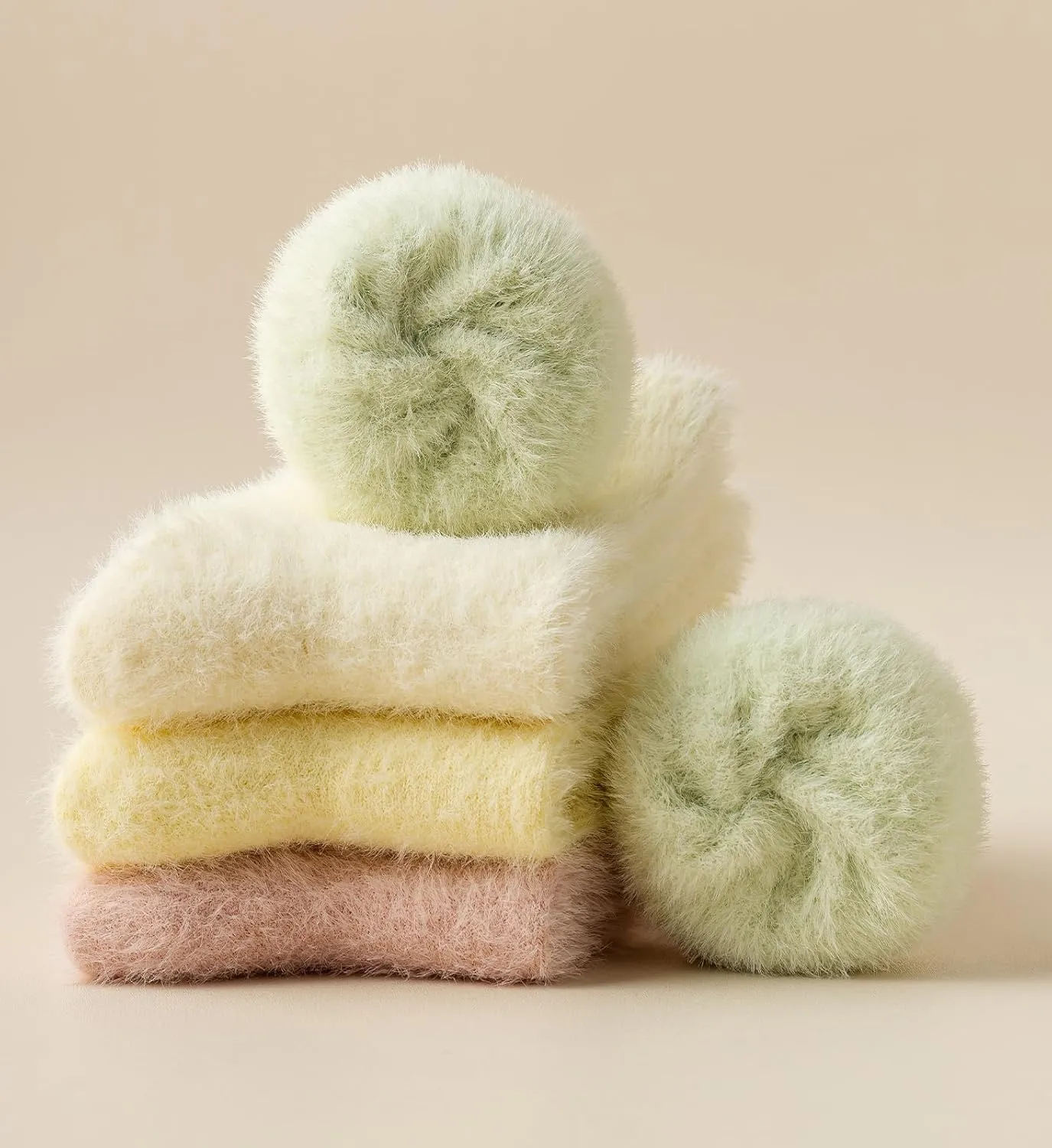 KANAV Comfy Fuzzy Socks for Women - Thermal, Fluffy, Warm Winter Thick Crew Socks in 4 Pairs
