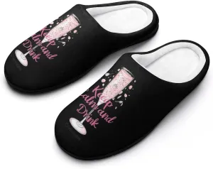 Keep Calm and Drink Champagne Men's Cotton Slipper Shoes Printed Funny Soft Anti-Skid Sole Home Shoe for House Indoor Outdoor