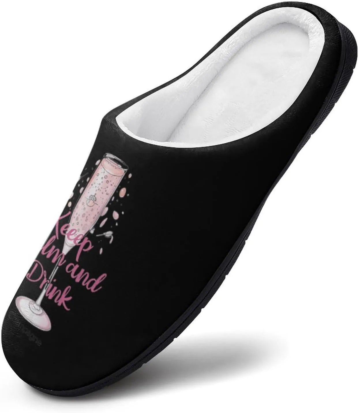 Keep Calm and Drink Champagne Men's Cotton Slipper Shoes Printed Funny Soft Anti-Skid Sole Home Shoe for House Indoor Outdoor