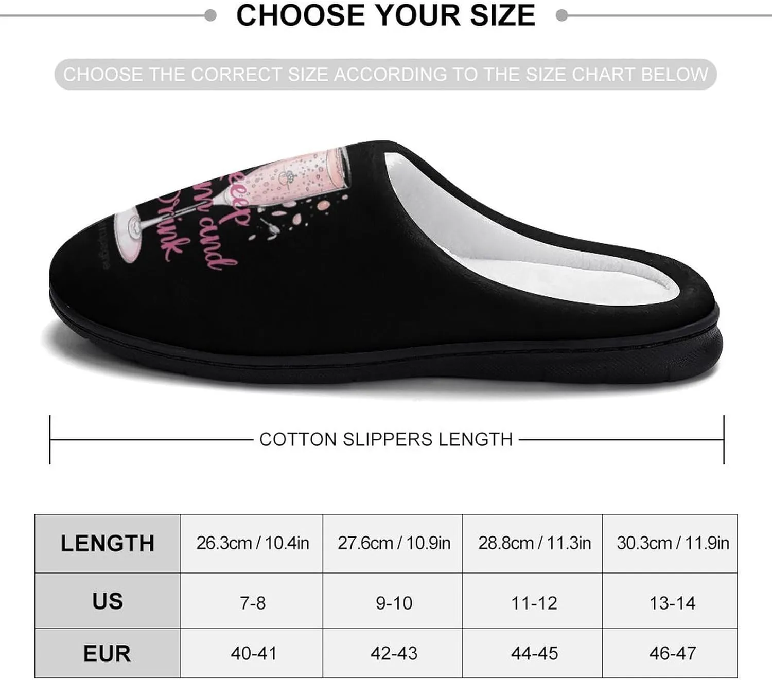 Keep Calm and Drink Champagne Men's Cotton Slipper Shoes Printed Funny Soft Anti-Skid Sole Home Shoe for House Indoor Outdoor