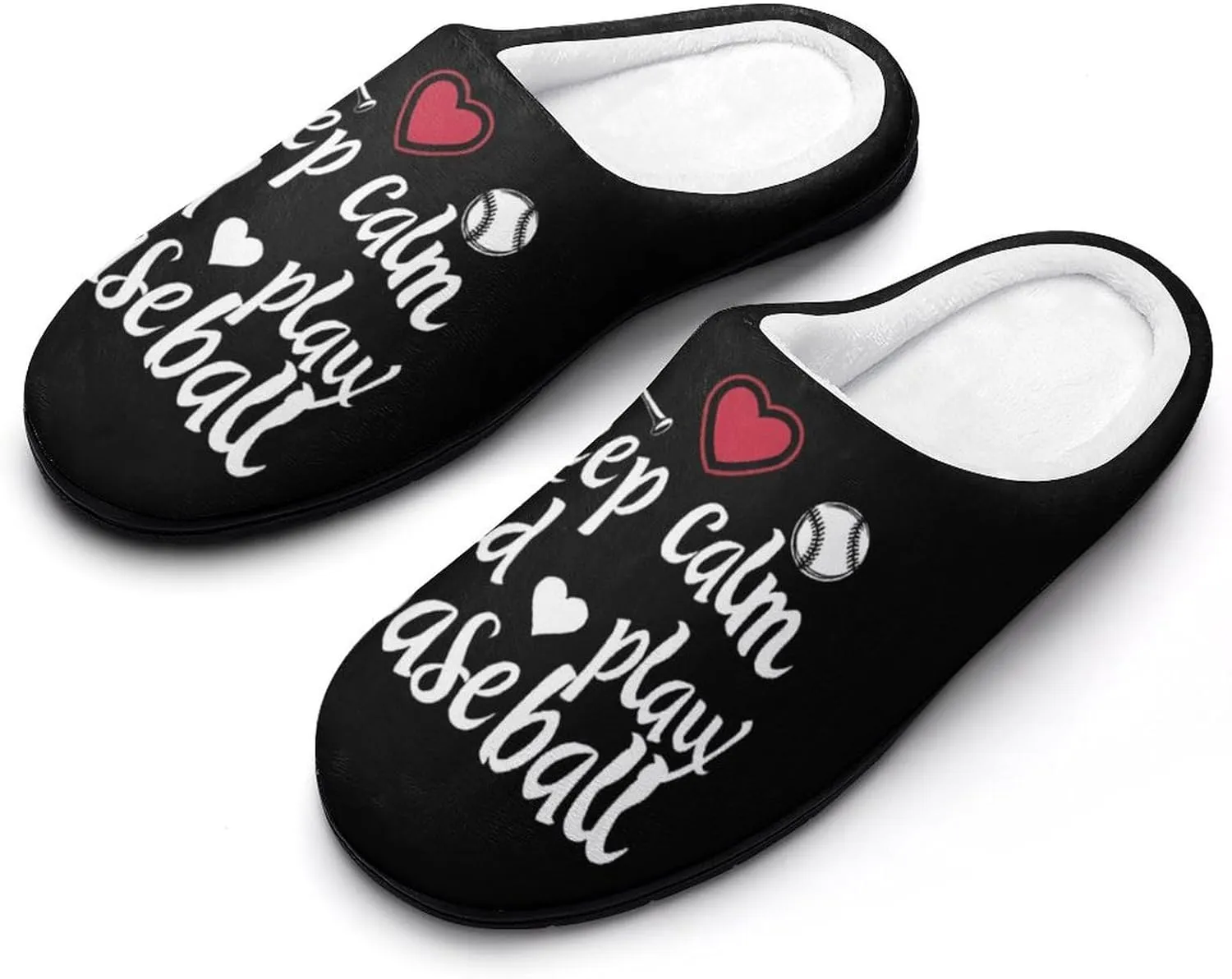 Keep Calm and Play Baseball Printed Men's Cotton Slipper Shoes Soft Anti-Skid Sole Home Shoe for House Indoor Outdoor