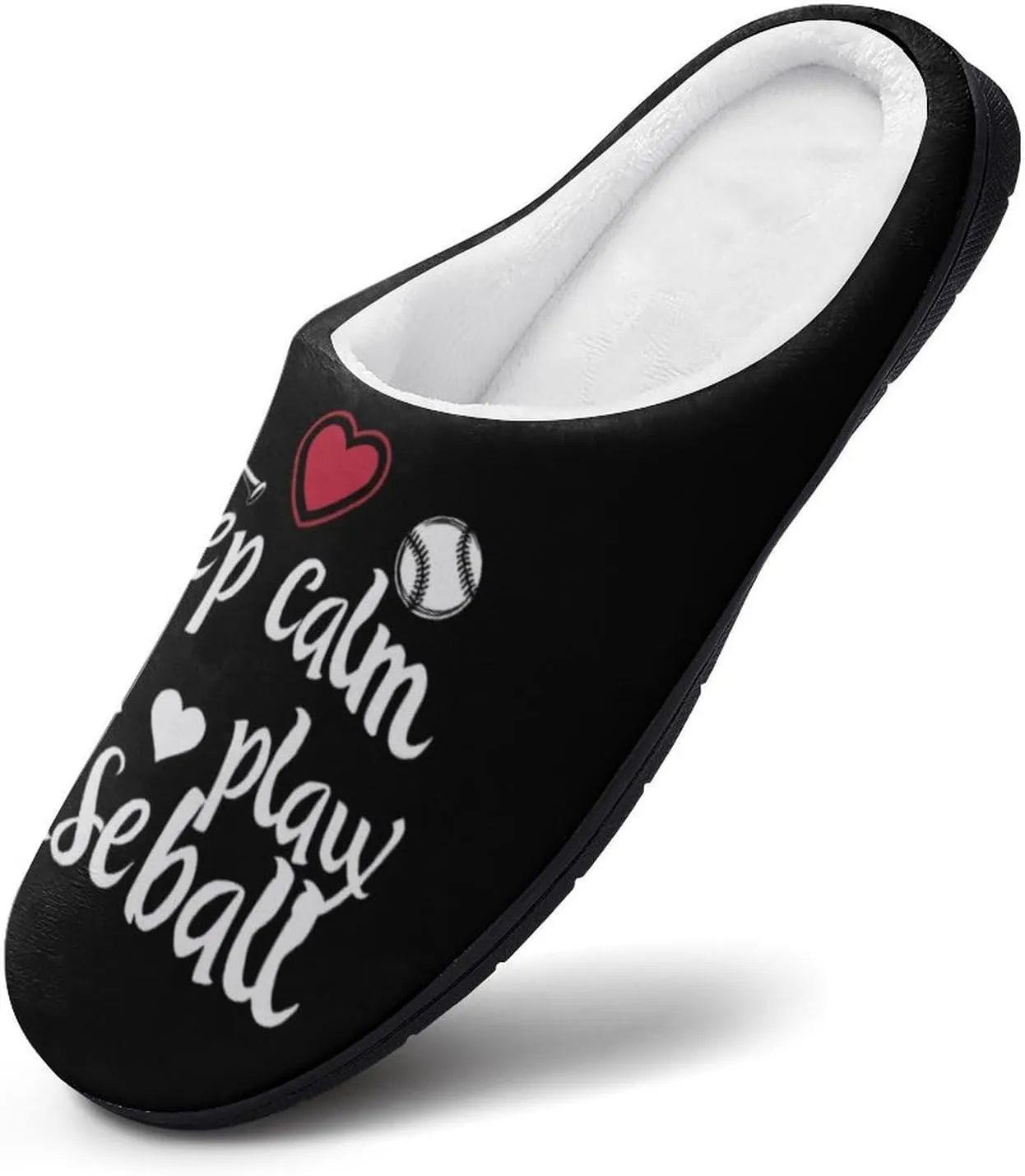 Keep Calm and Play Baseball Printed Men's Cotton Slipper Shoes Soft Anti-Skid Sole Home Shoe for House Indoor Outdoor