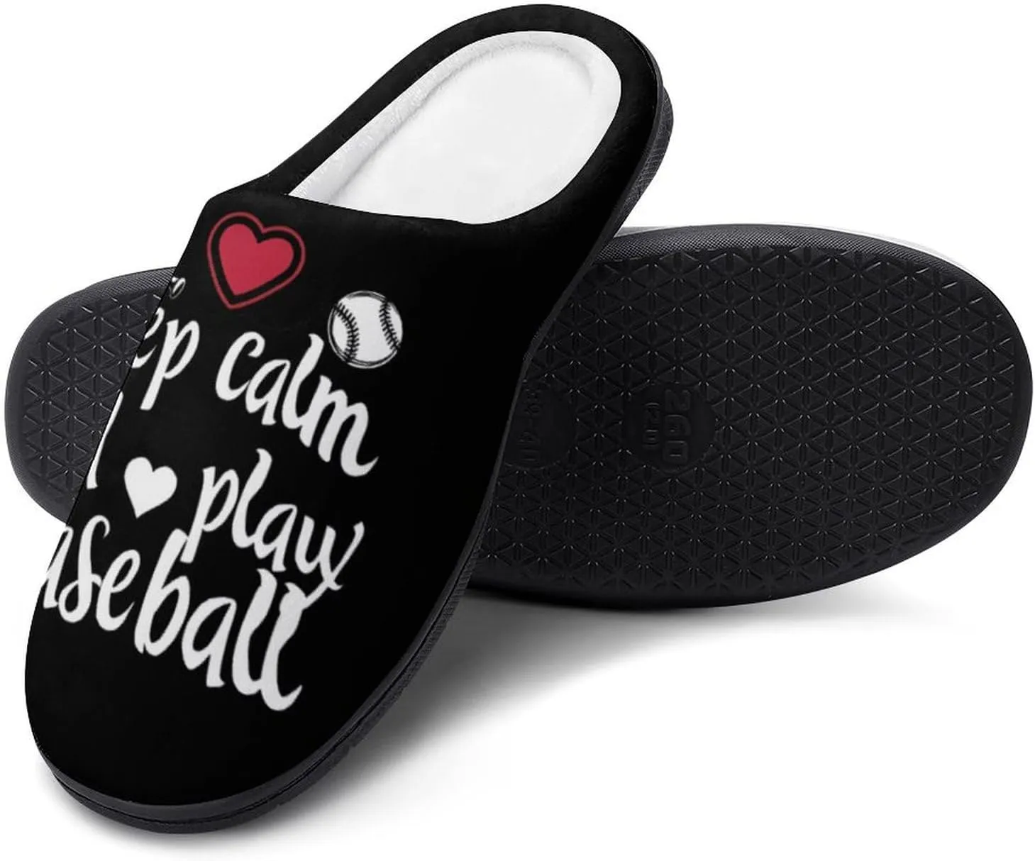 Keep Calm and Play Baseball Printed Men's Cotton Slipper Shoes Soft Anti-Skid Sole Home Shoe for House Indoor Outdoor