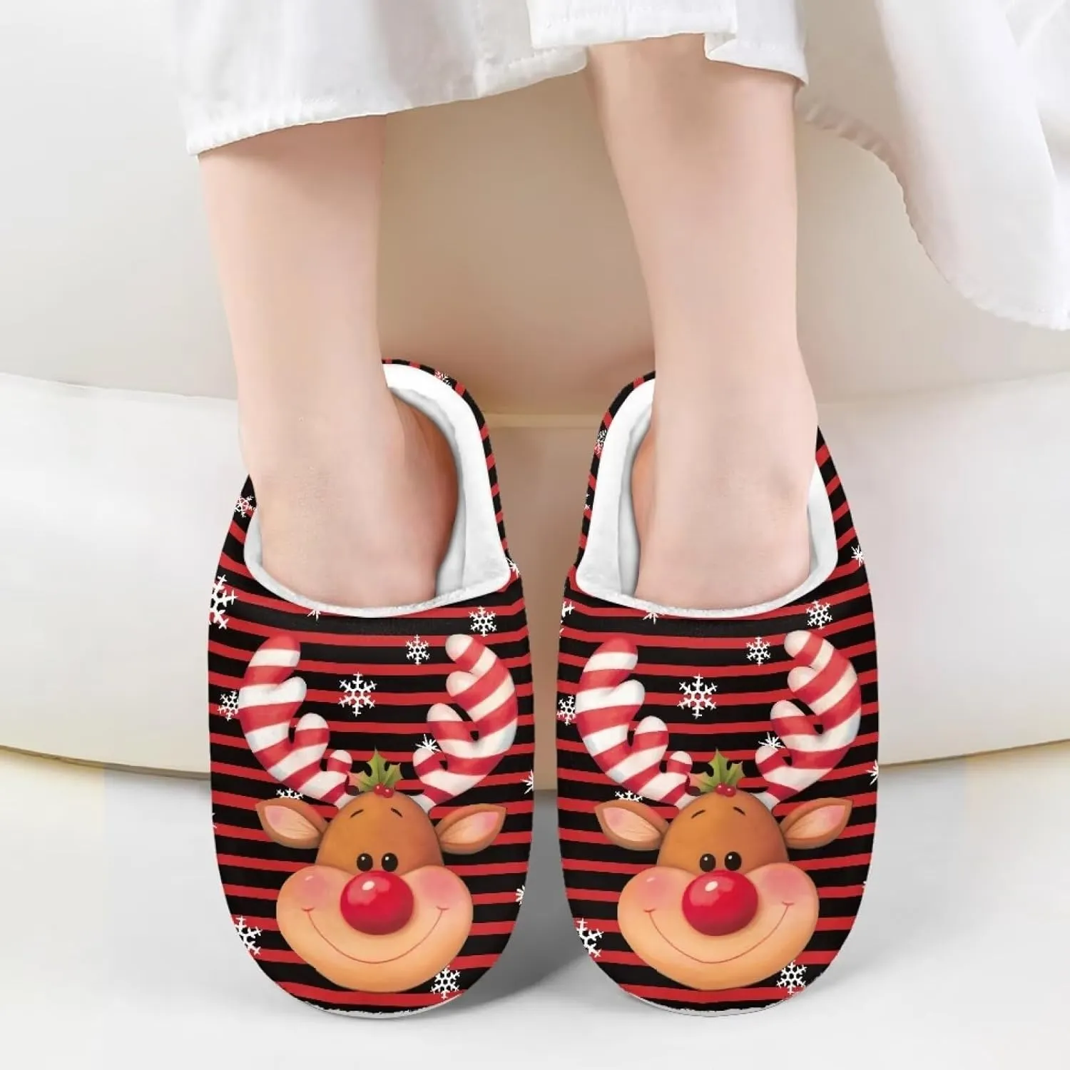 Kids Christmas Plush Slipper Fuzzy Soft Cotton Floral Non-Slip Home Slipper Comfort Winter Outdoor Slipper for Kid