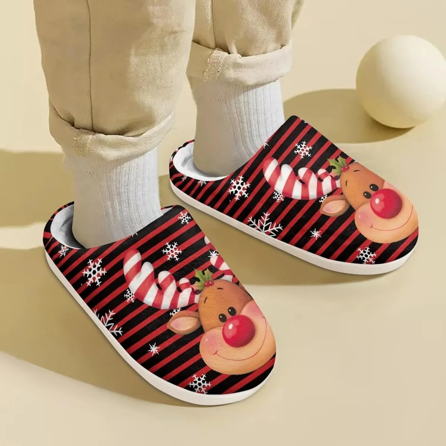Kids Christmas Plush Slipper Fuzzy Soft Cotton Floral Non-Slip Home Slipper Comfort Winter Outdoor Slipper for Kid
