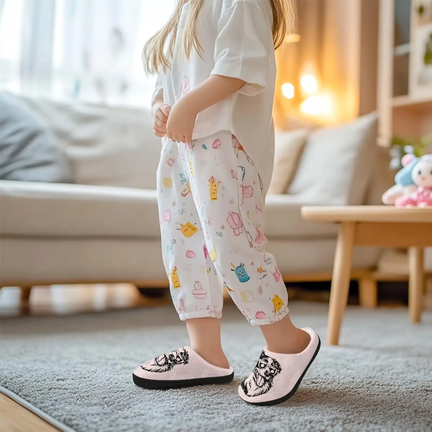 Kids House Slippers Pink, Warm Soft Slippers Home Slippers for Girls Non Slip, Comfy Cozy Slippers Indoor