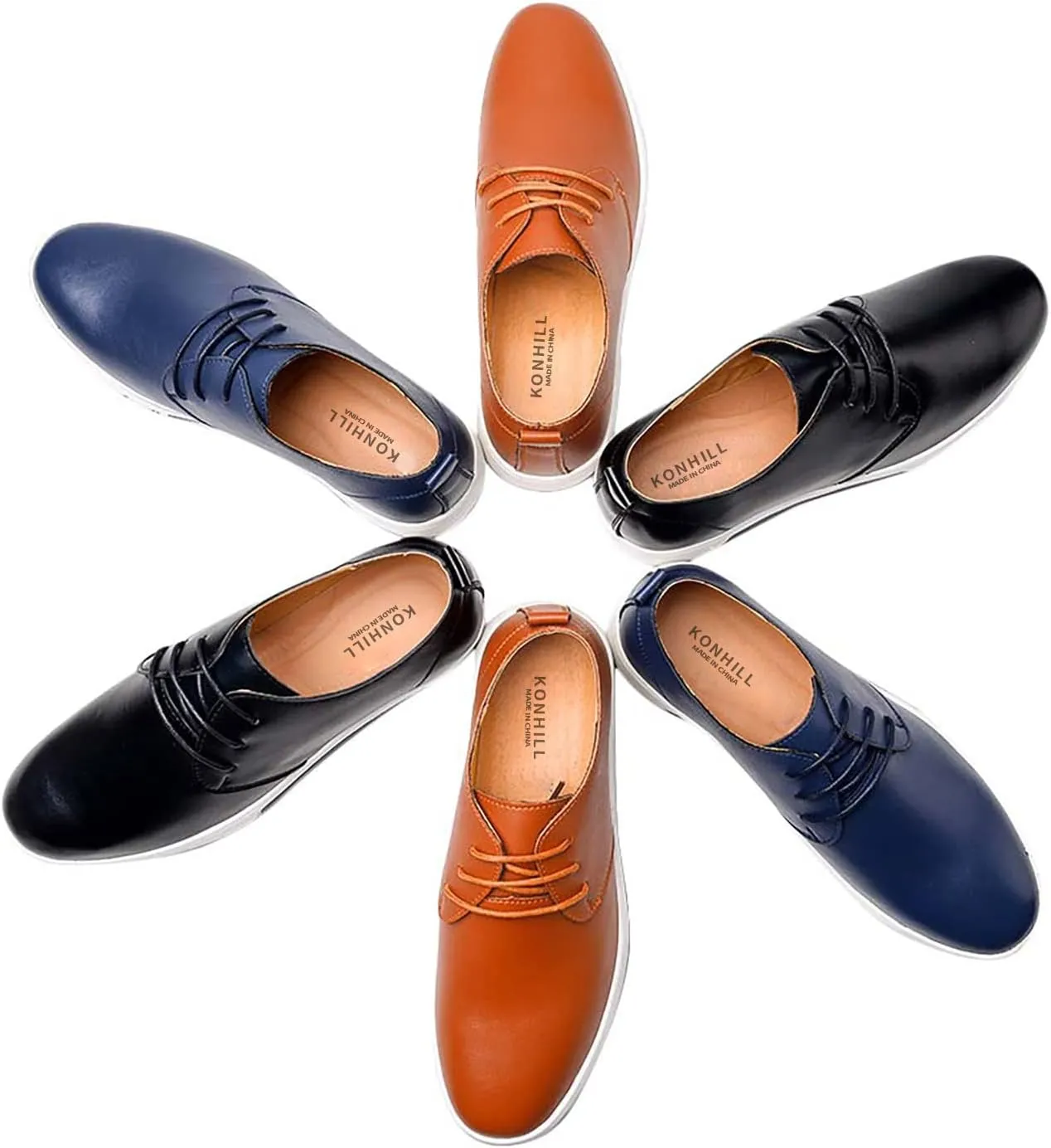 konhill Men's Casual Oxford Shoes - Breathable Dress Shoes Loafers Lace-up Flat Sneakers