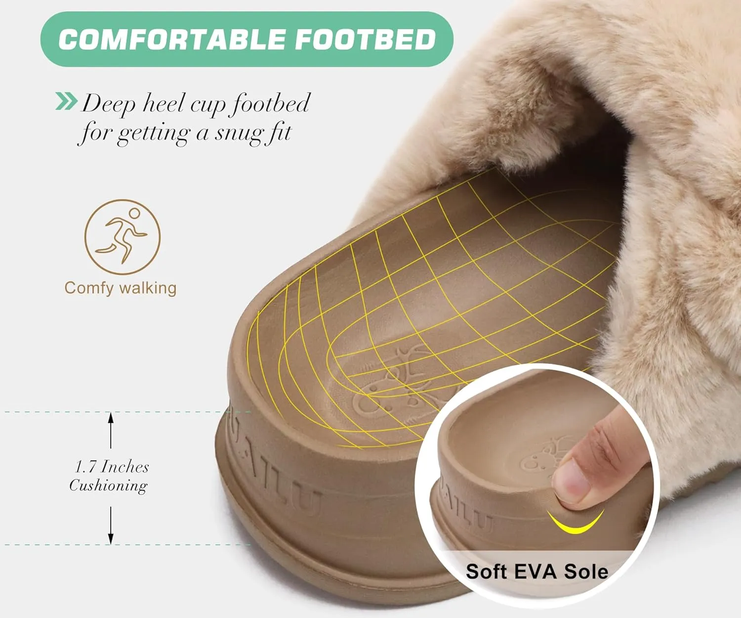 KuaiLu Women's Fluff Slippers Plantar Fasciitis Arch Support Platform Slippers Ladies Fashion Open Toe Faux Fur Sliders Womens House Slipper Size 6-12