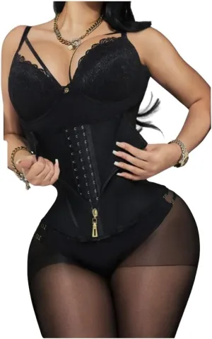 Latex Waist Trainer Corset Tummy Control Girdle Women's Waist Trainer Corset Shapewear, Hook and Zipper Closure