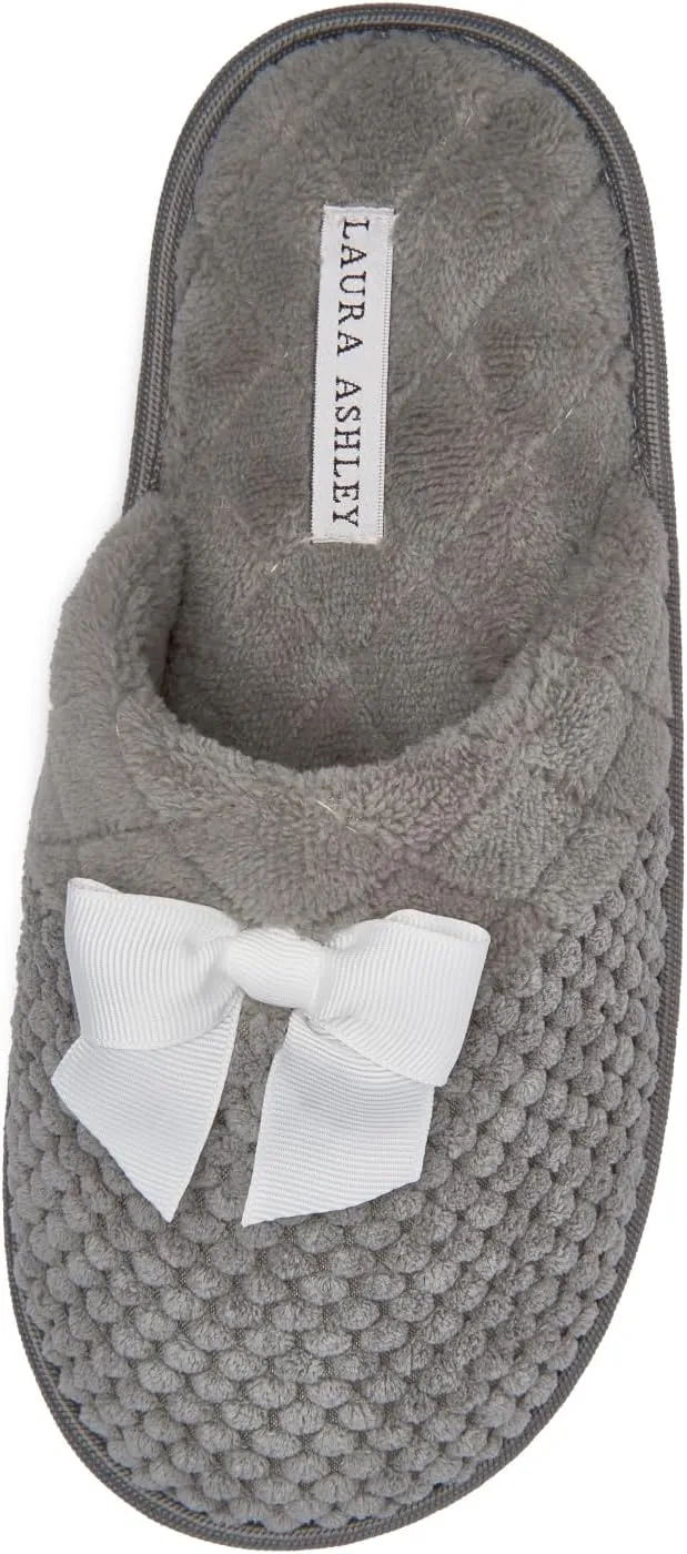 Laura Ashley Soft Terry Knot Scuff Slippers for Women - Comfy Non Slip Closed Toe Bedroom Slipper - Cozy Slide On Womens House Slippers