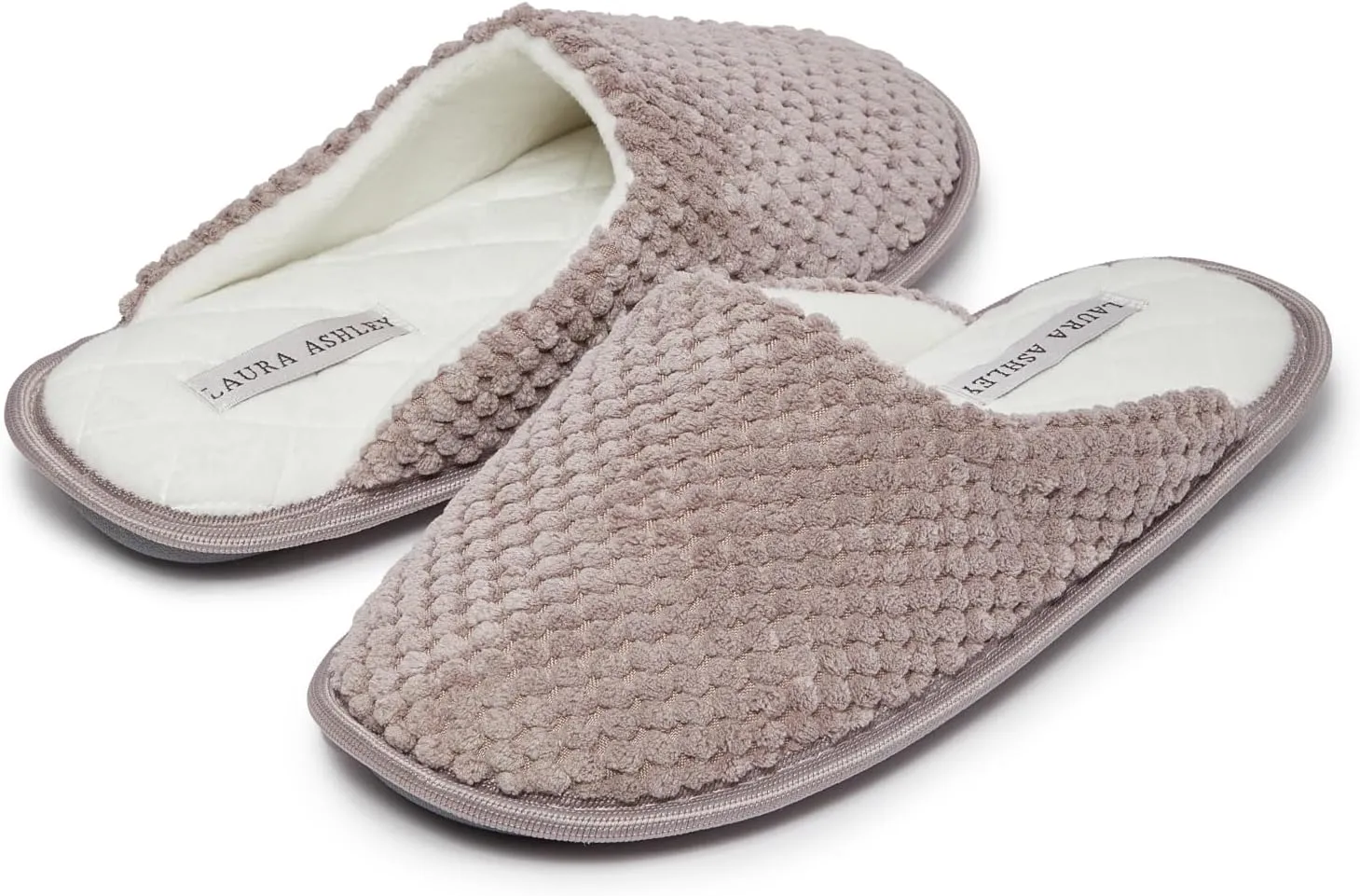 Laura Ashley Womens Plush Memory Foam Scuff Slippers, Fluffy Warm Micro Terry House Shoes, Comfy Slip On Bedroom Slipper