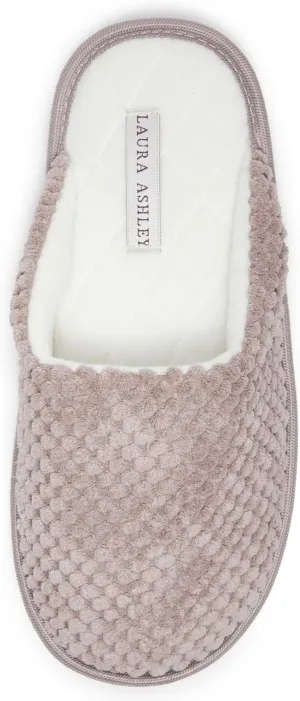 Laura Ashley Womens Plush Memory Foam Scuff Slippers, Fluffy Warm Micro Terry House Shoes, Comfy Slip On Bedroom Slipper