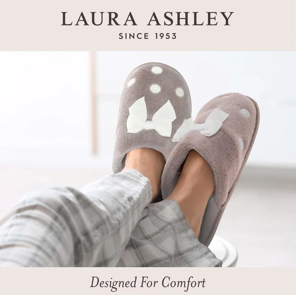 Laura Ashley Womens Plush Memory Foam Scuff Slippers, Fluffy Warm Micro Terry House Shoes, Comfy Slip On Bedroom Slipper