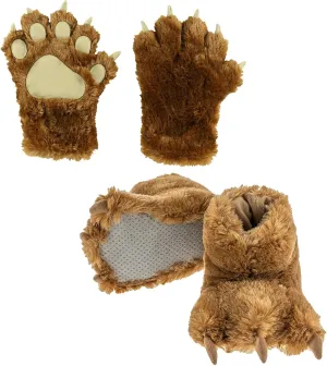 Lazy One Paw Mittens and Slippers Set, Cute Animal Accessories for Kids and Adults