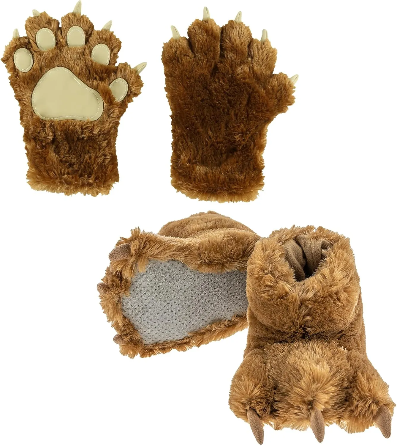 Lazy One Paw Mittens and Slippers Set, Cute Animal Accessories for Kids and Adults