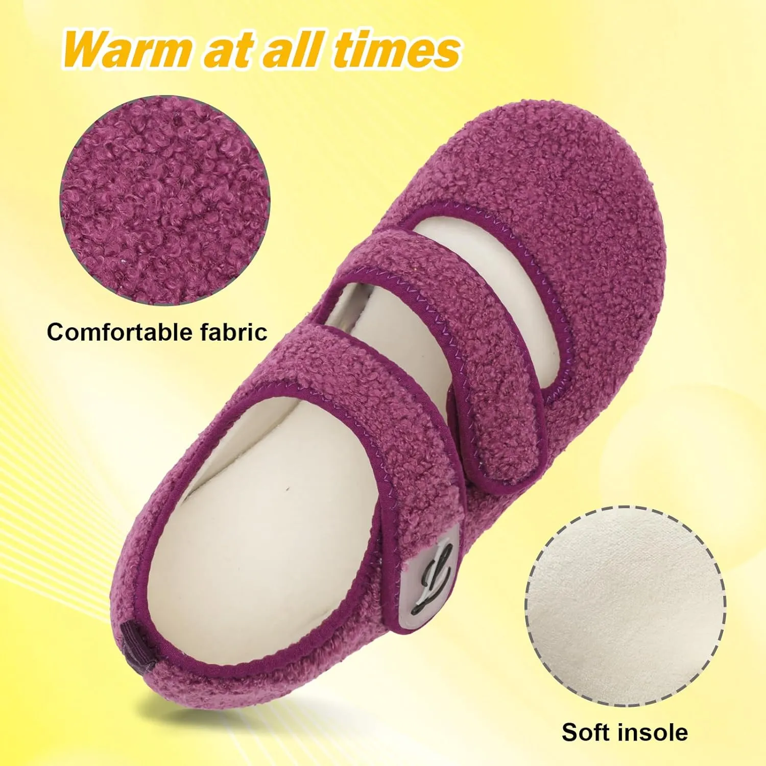 LeIsfIt Womens Slippers Adjustable Diabetic Slippers Wide Soft Arthritis Edema House Shoes Warm Fuzzy Slipper Socks with Rubber Sole