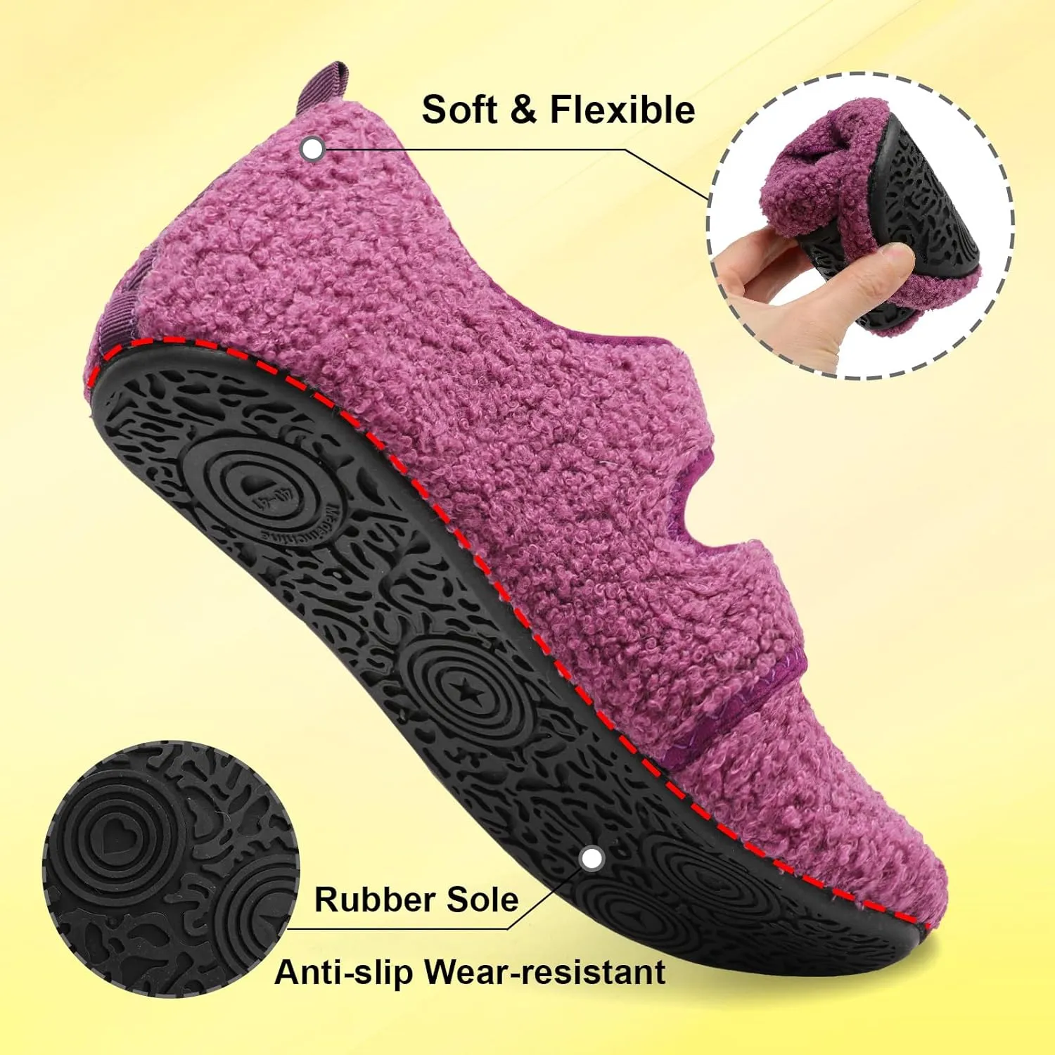 LeIsfIt Womens Slippers Adjustable Diabetic Slippers Wide Soft Arthritis Edema House Shoes Warm Fuzzy Slipper Socks with Rubber Sole