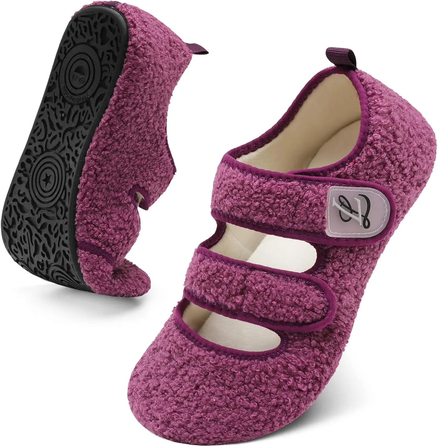LeIsfIt Womens Slippers Adjustable Diabetic Slippers Wide Soft Arthritis Edema House Shoes Warm Fuzzy Slipper Socks with Rubber Sole