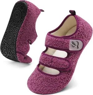LeIsfIt Womens Slippers Adjustable Diabetic Slippers Wide Soft Arthritis Edema House Shoes Warm Fuzzy Slipper Socks with Rubber Sole
