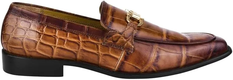 LIBERTYZENO Mens Crocodile Print Genuine Leather Adults Noble Penny Loafers Slip On Shoes for Easter Gift