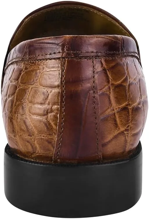 LIBERTYZENO Mens Crocodile Print Genuine Leather Adults Noble Penny Loafers Slip On Shoes for Easter Gift