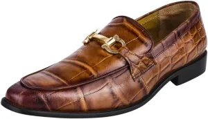 LIBERTYZENO Mens Crocodile Print Genuine Leather Adults Noble Penny Loafers Slip On Shoes for Easter Gift