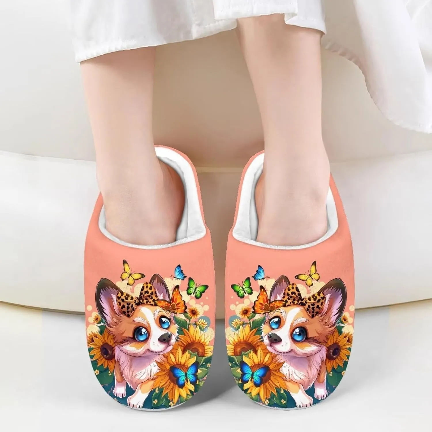 Little Girls Slippers Indoor Comfort Cute Pattern Size 9-15 White