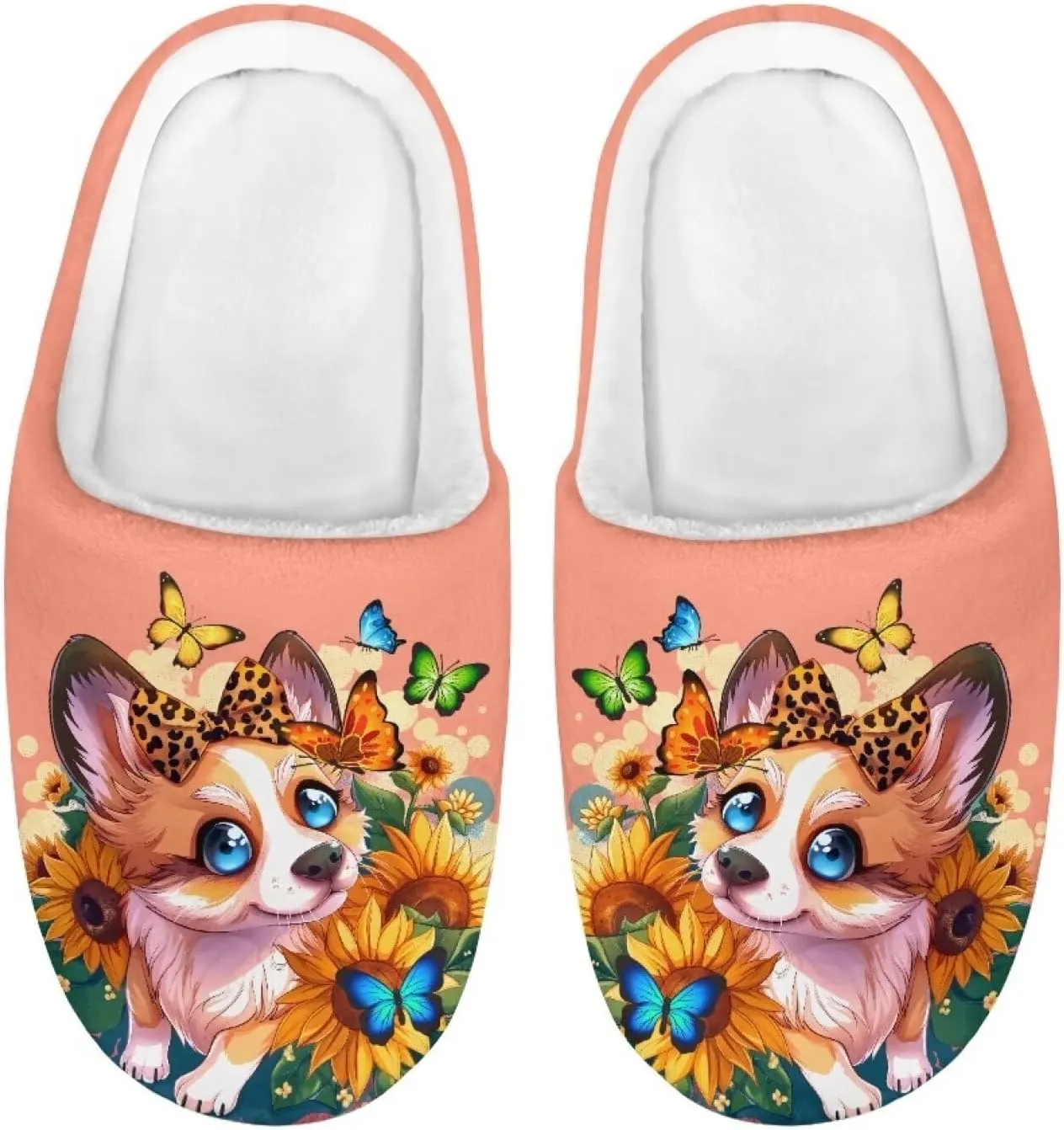 Little Girls Slippers Indoor Comfort Cute Pattern Size 9-15 White
