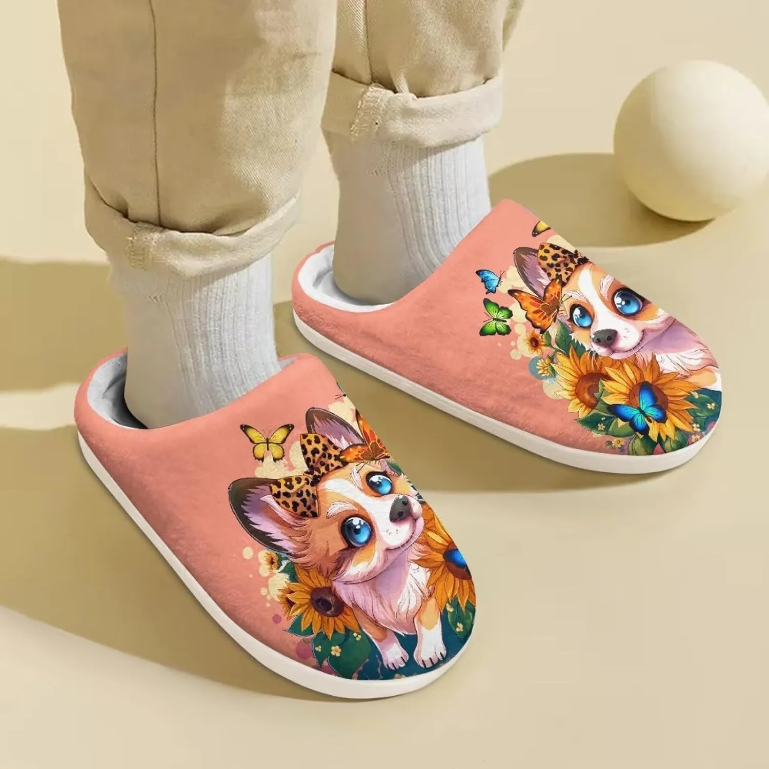 Little Girls Slippers Indoor Comfort Cute Pattern Size 9-15 White