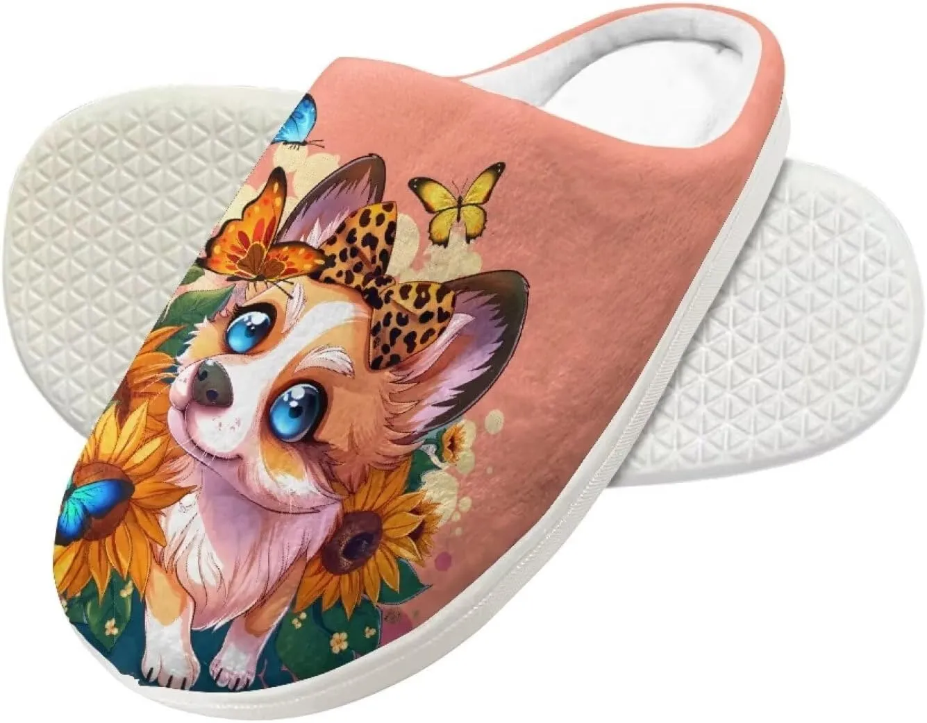 Little Girls Slippers Indoor Comfort Cute Pattern Size 9-15 White
