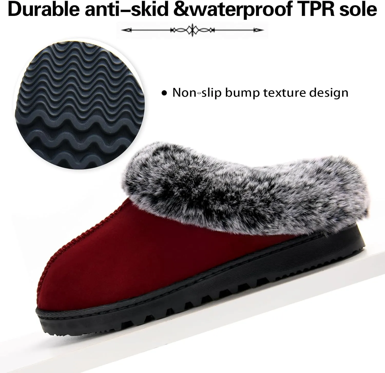 LORDFON Womens Slippers with Memory Foam,Winter House Slippers for Women with Warm Faux Fur Collar,Cozy Slip-on Bedroom Indoor Shoes