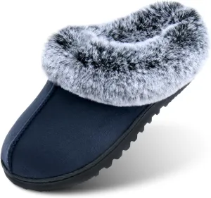 LORDFON Womens Slippers with Memory Foam,Winter House Slippers for Women with Warm Faux Fur Collar,Cozy Slip-on Bedroom Indoor Shoes