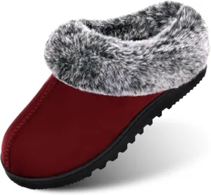 LORDFON Womens Slippers with Memory Foam,Winter House Slippers for Women with Warm Faux Fur Collar,Cozy Slip-on Bedroom Indoor Shoes