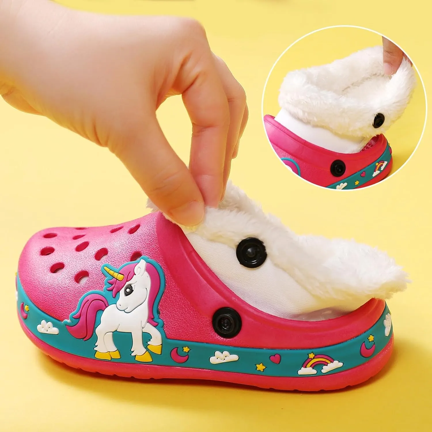 Meidiastra Kids Fur Lined Clogs Shoes Slip On Garden Shoes Non Slip House Home Slippers for Boys Girls