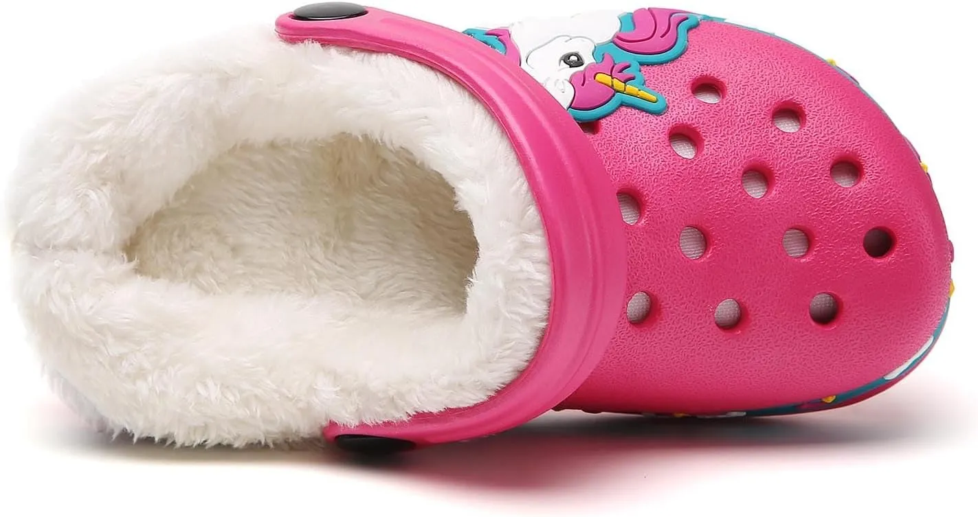 Meidiastra Kids Fur Lined Clogs Shoes Slip On Garden Shoes Non Slip House Home Slippers for Boys Girls