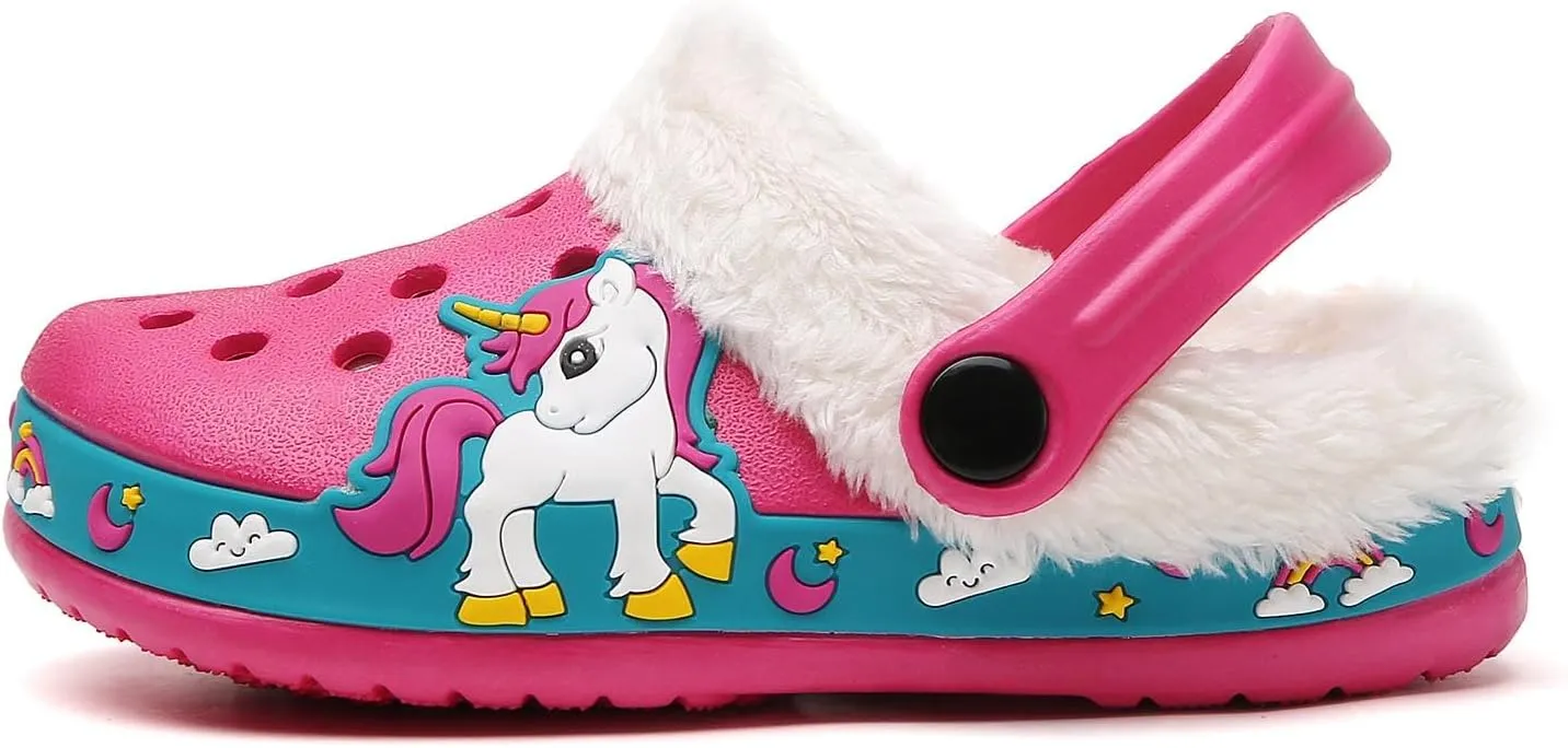 Meidiastra Kids Fur Lined Clogs Shoes Slip On Garden Shoes Non Slip House Home Slippers for Boys Girls