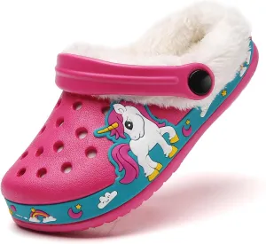 Meidiastra Kids Fur Lined Clogs Shoes Slip On Garden Shoes Non Slip House Home Slippers for Boys Girls