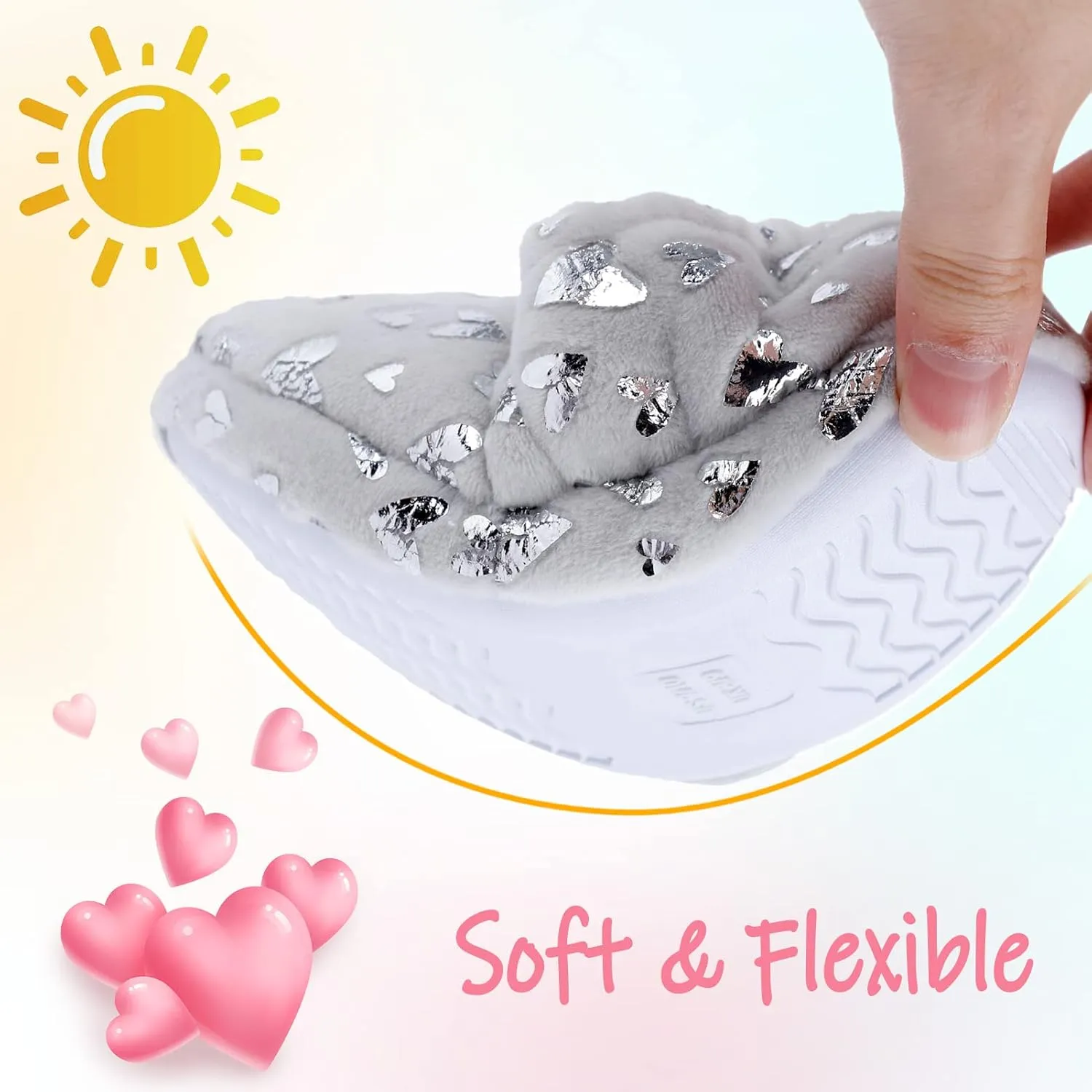 MEJORMEN Girls Mermaid House Slippers Cozy Plush Anti-Skid Indoor Outdoor House Shoes Glitter Bedroom Slippers for Toddler Kid