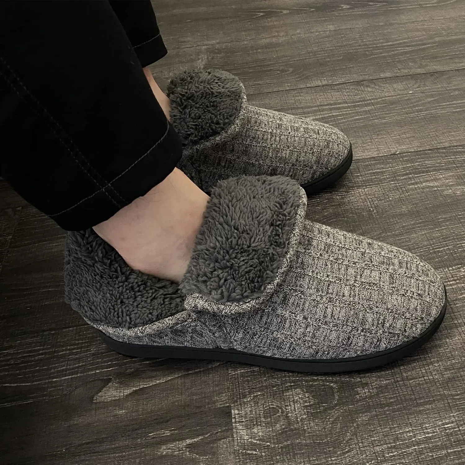 Mens Knit Bootie Slippers Comfy Casual Memory Foam Boot Slipper Indoor Outdoor House Shoes