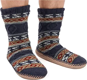 Men's Slipper Socks, Winter Cable Knit Non-Skid Warm Slipper Socks, Cozy Soft Indoor Socks with Fluffy Sherpa Lined
