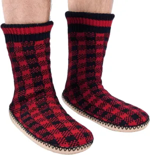 Men's Slipper Socks, Winter Cable Knit Non-Skid Warm Slipper Socks, Cozy Soft Indoor Socks with Fluffy Sherpa Lined