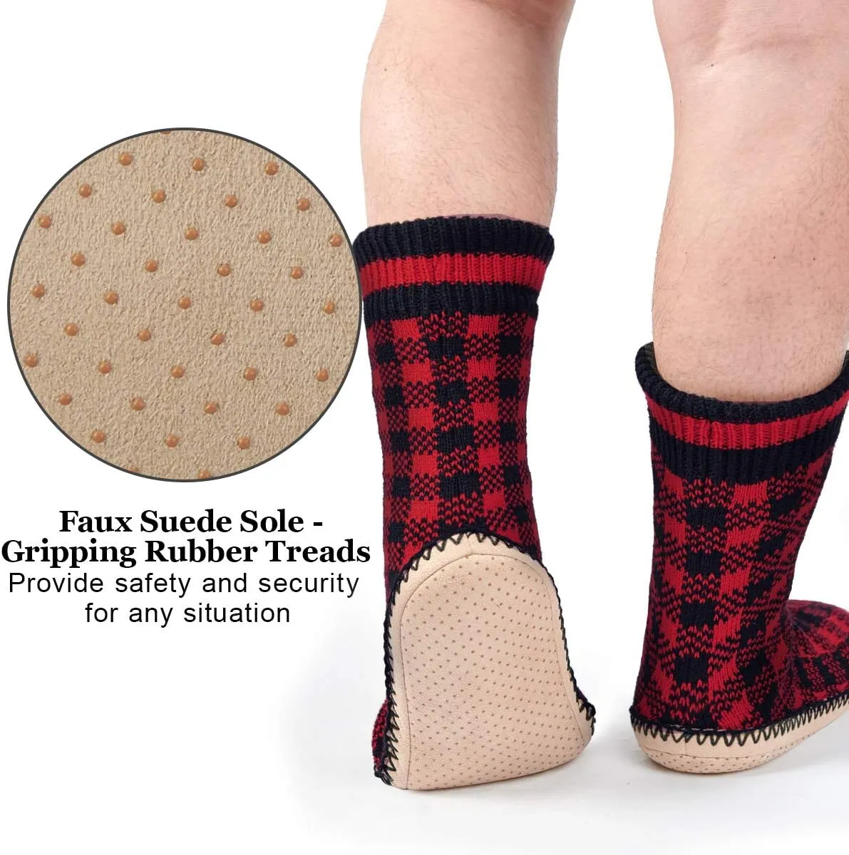 Men's Slipper Socks, Winter Cable Knit Non-Skid Warm Slipper Socks, Cozy Soft Indoor Socks with Fluffy Sherpa Lined